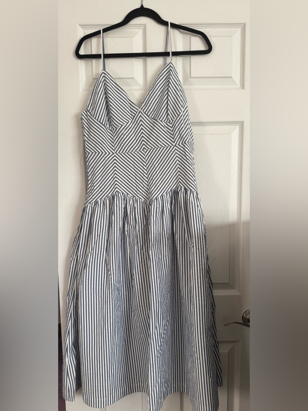 Mahina Brand - Striped Spaghetti Strap Midi Dress - Blue and White